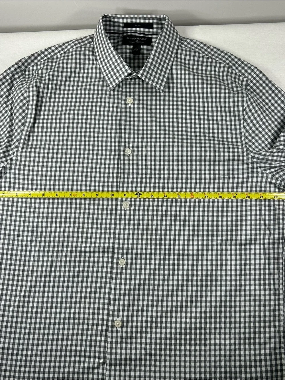 Banana Republic Men's Slim Fit Wrinkle Resistant Black Check Dress Shirt Large